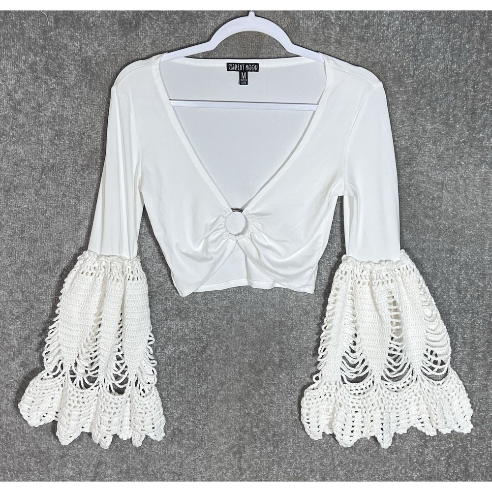 Dolls Kill Current Mood Love For The Weekend Crop Top Womens Sz M White Crochet